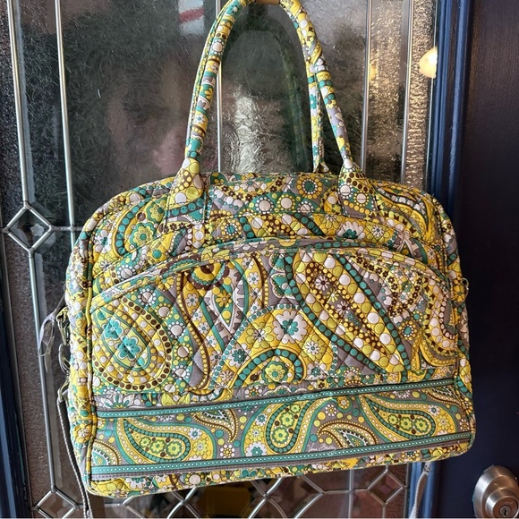 Vera Bradley Portfolio Messenger Bag Lemon Parfait Fabric Canvas Shoulder Strap - Picture 4 of 10